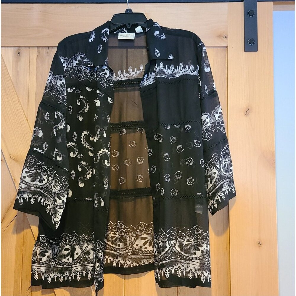 BANANA BAY FINE RESORTWEAR Size L Sheer Cardigan Coverup  3/4 Sleeve Beachy